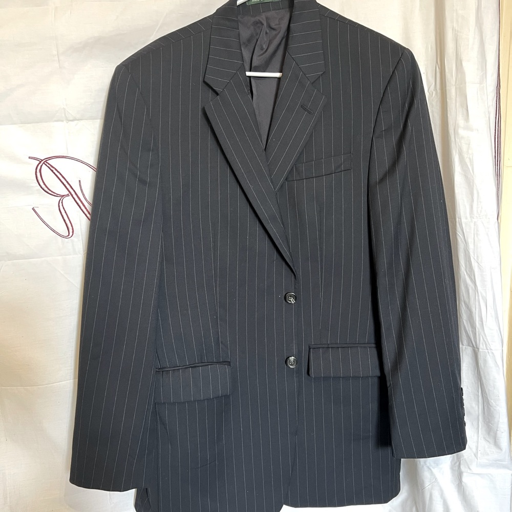 Lauren pinstriped black blazer/suit jacket 40L 2 button up in excellent cond.